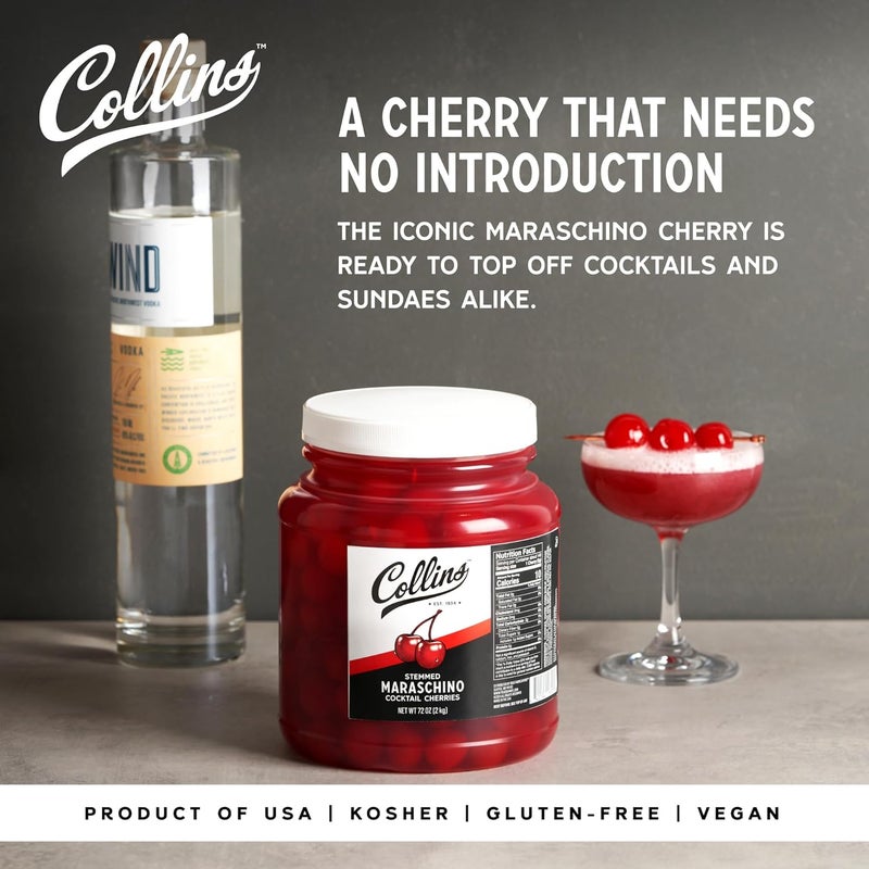 Collins Chicago Collins Stemmed Maraschino-Flavored Cherries - 72 oz Bulk Garnish for Cocktails and Desserts - Image 2